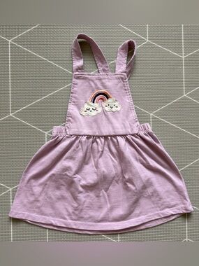 Pekkle|Baby girl/toddler Lilac Pinafore Dress with Rainbow & cloud Patch•••24M